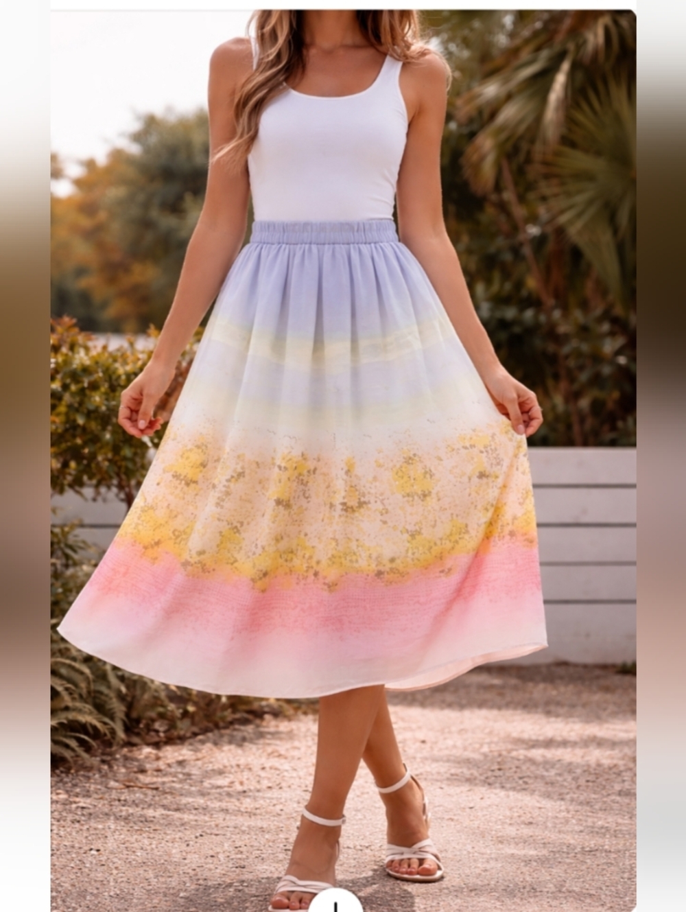 Olive + Oak Pastel Ombre Midi Skirt | Lined | Back Zip | Size L